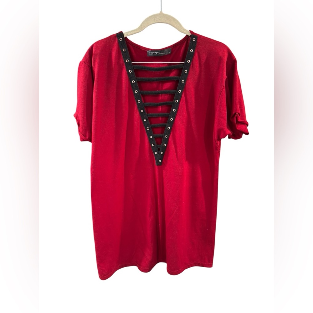 Zanzea Red Strappy V-Neck Short Sleeve‎ Top